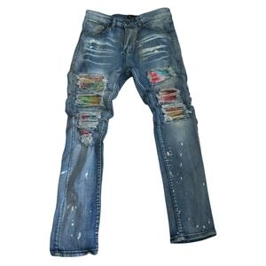 Waimea Jeans Men's 30x30 Colored Moto Denim Blue Stretch Distressed Grunge